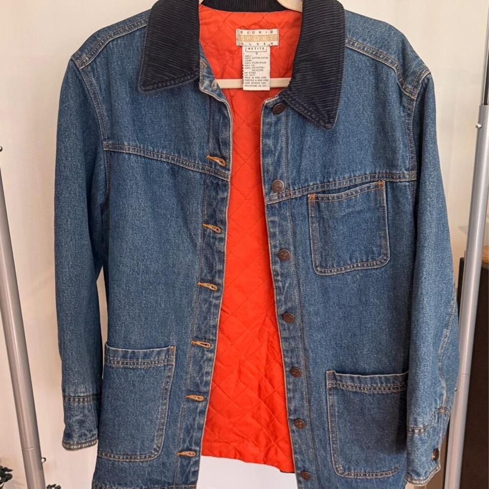 Vintage Sigrid Olsen Sport blue denim jacket with corduroy collar
